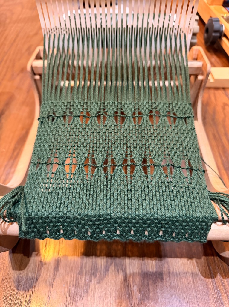 Bosque Lace on the rigid heddle loom, work in progress