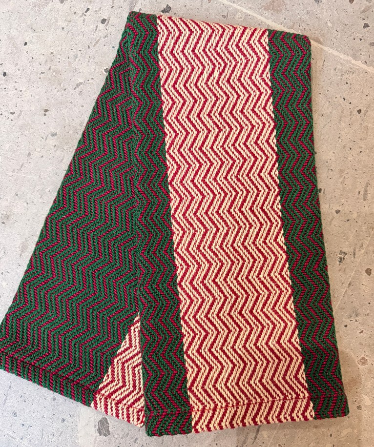 Yuletide Twill, handwoven cotton hand towel, second view