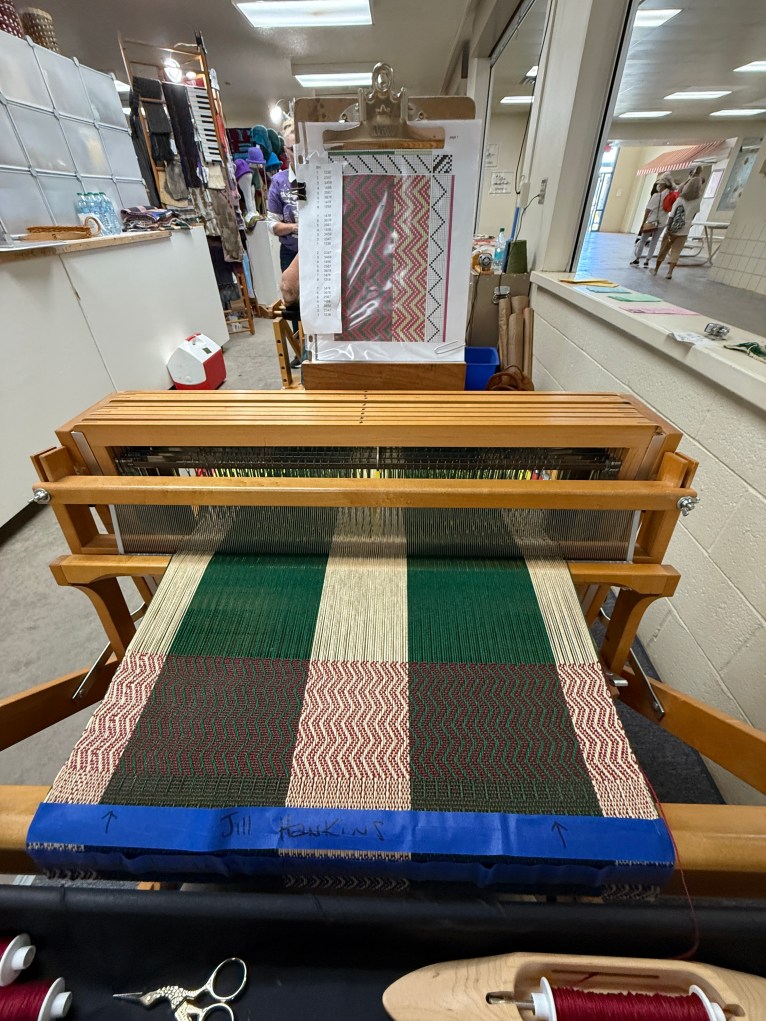 Yuletide Twill on the loom, work in progress